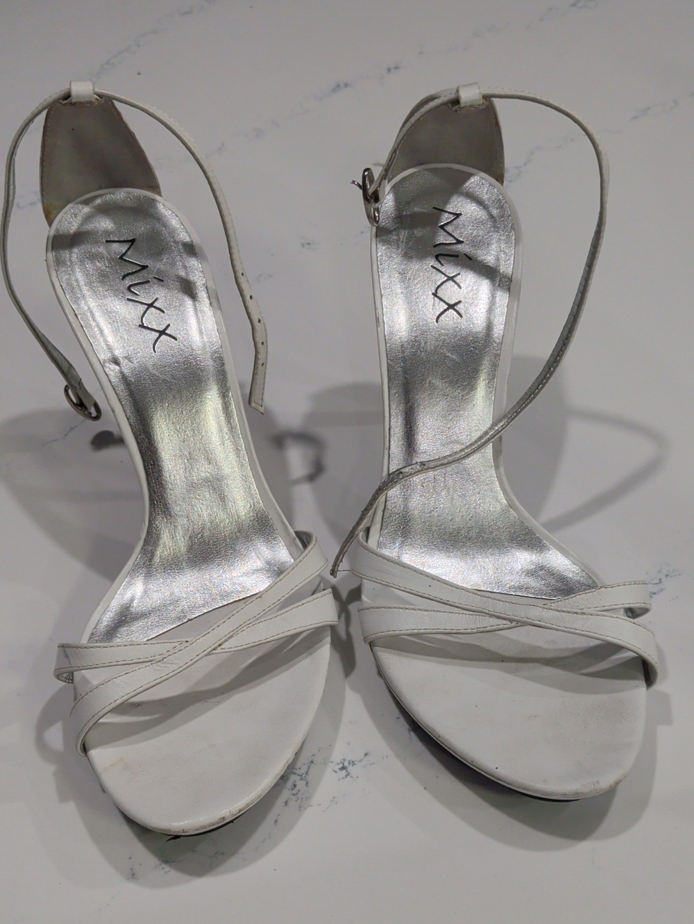 Mixx Shuz White Strappy Ankle-Heel Sandals